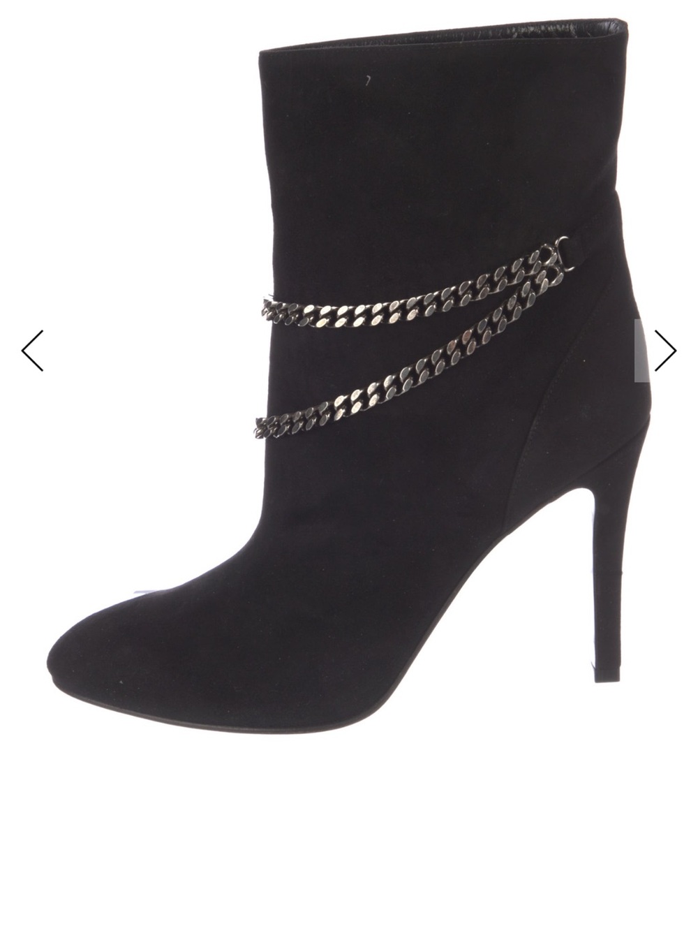 Saint Laurent Black Suede Ankle Boots with Silver Chain Detail